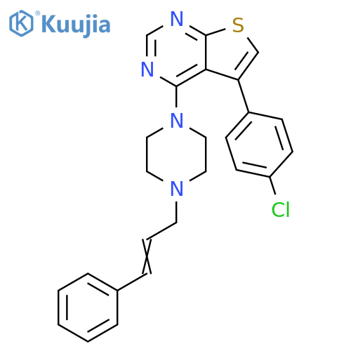 1-[5-(4-chlorophenyl)thieno[2,3-d]pyrimidin-4-yl]-4-[(2E)-3-phenylprop-2-en-1-yl]piperazine structure