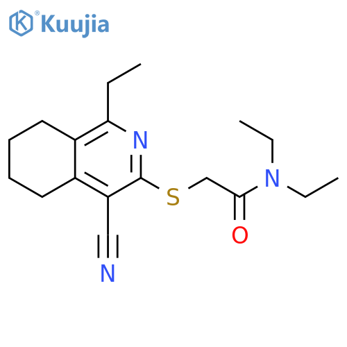 2-[(4-cyano-1-ethyl-5,6,7,8-tetrahydroisoquinolin-3-yl)sulfanyl]-N,N-diethylacetamide structure