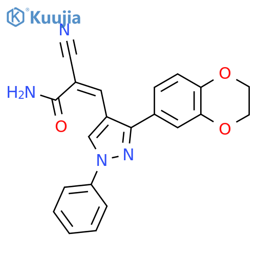 2-cyano-3-[3-(2,3-dihydro-1,4-benzodioxin-6-yl)-1-phenyl-1H-pyrazol-4-yl]prop-2-enamide structure