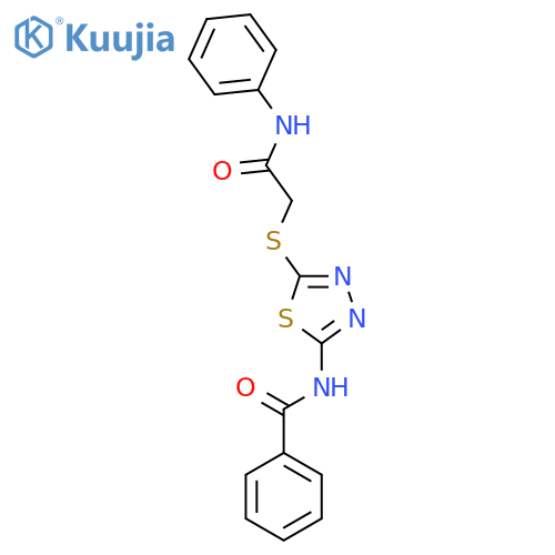N-(5-{(phenylcarbamoyl)methylsulfanyl}-1,3,4-thiadiazol-2-yl)benzamide structure