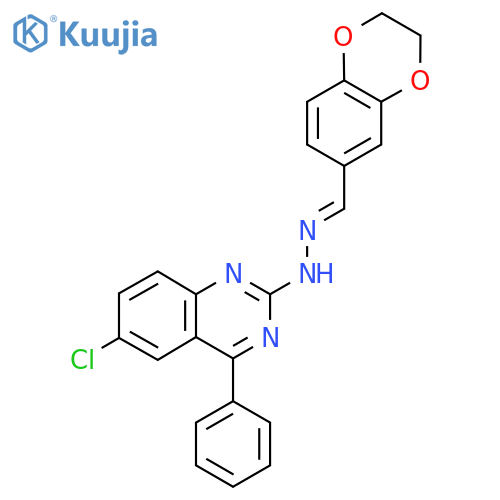 6-chloro-2-(E)-2-(2,3-dihydro-1,4-benzodioxin-6-yl)methylidenehydrazin-1-yl-4-phenylquinazoline structure
