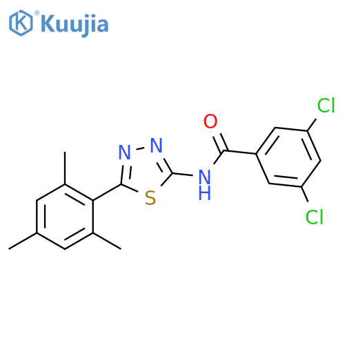 3,5-dichloro-N-5-(2,4,6-trimethylphenyl)-1,3,4-thiadiazol-2-ylbenzamide structure