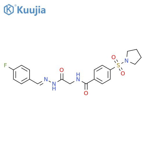 N-({N'-(1E)-(4-fluorophenyl)methylidenehydrazinecarbonyl}methyl)-4-(pyrrolidine-1-sulfonyl)benzamide structure