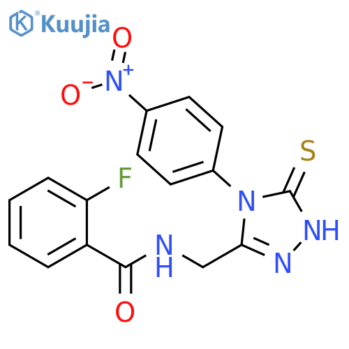 2-fluoro-N-{4-(4-nitrophenyl)-5-sulfanylidene-4,5-dihydro-1H-1,2,4-triazol-3-ylmethyl}benzamide structure