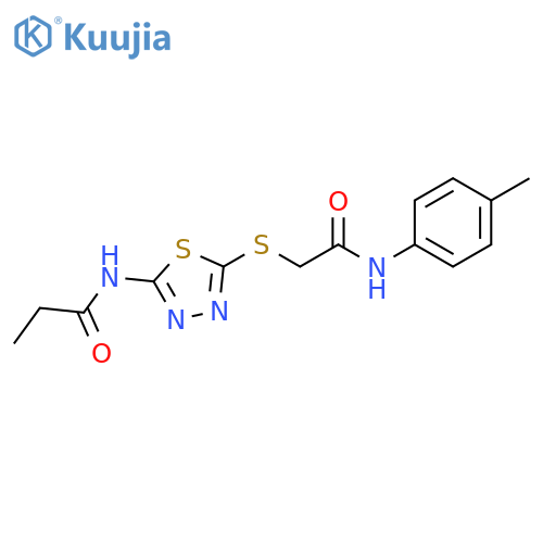 N-5-({(4-methylphenyl)carbamoylmethyl}sulfanyl)-1,3,4-thiadiazol-2-ylpropanamide structure