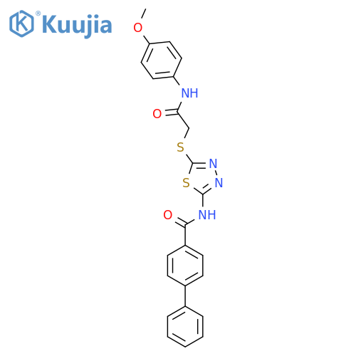 N-5-({(4-methoxyphenyl)carbamoylmethyl}sulfanyl)-1,3,4-thiadiazol-2-yl-1,1'-biphenyl-4-carboxamide structure
