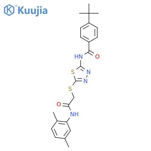 4-tert-butyl-N-5-({(2,5-dimethylphenyl)carbamoylmethyl}sulfanyl)-1,3,4-thiadiazol-2-ylbenzamide structure