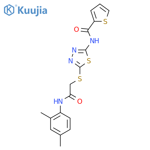 N-5-({(2,4-dimethylphenyl)carbamoylmethyl}sulfanyl)-1,3,4-thiadiazol-2-ylthiophene-2-carboxamide structure