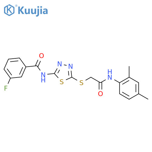 N-5-({(2,4-dimethylphenyl)carbamoylmethyl}sulfanyl)-1,3,4-thiadiazol-2-yl-3-fluorobenzamide structure