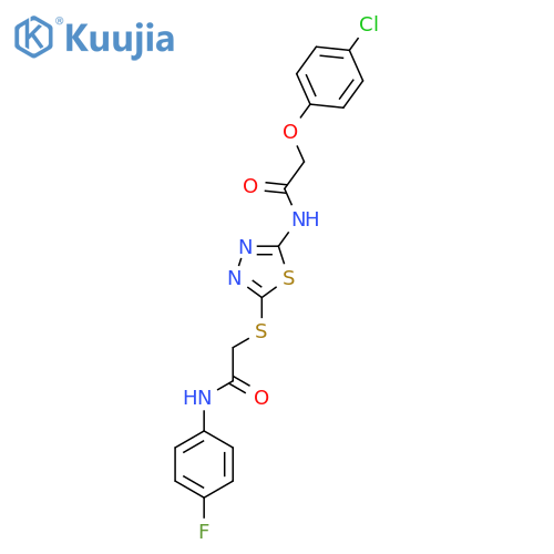 2-(4-chlorophenoxy)-N-5-({(4-fluorophenyl)carbamoylmethyl}sulfanyl)-1,3,4-thiadiazol-2-ylacetamide structure