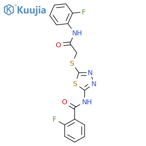 2-fluoro-N-5-({(2-fluorophenyl)carbamoylmethyl}sulfanyl)-1,3,4-thiadiazol-2-ylbenzamide structure