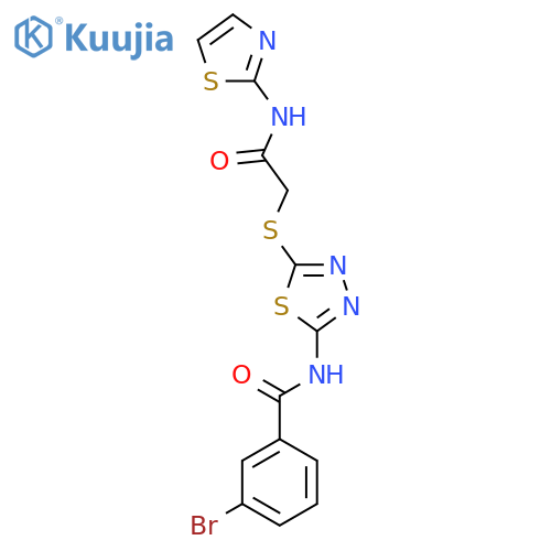 3-bromo-N-5-({(1,3-thiazol-2-yl)carbamoylmethyl}sulfanyl)-1,3,4-thiadiazol-2-ylbenzamide structure