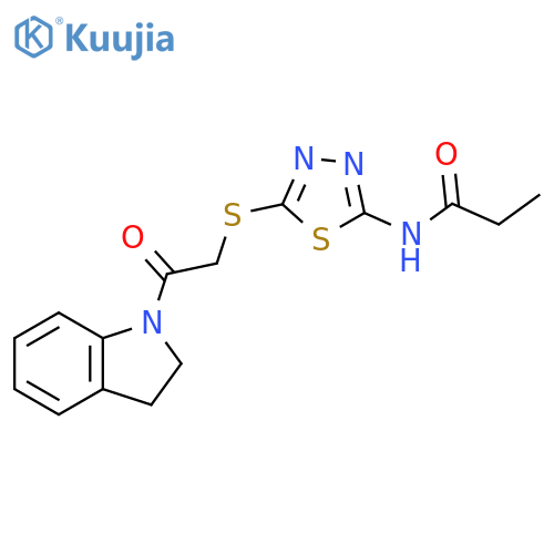 N-(5-{[2-(2,3-dihydro-1H-indol-1-yl)-2-oxoethyl]sulfanyl}-1,3,4-thiadiazol-2-yl)propanamide structure