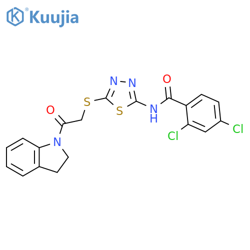 2,4-dichloro-N-(5-{2-(2,3-dihydro-1H-indol-1-yl)-2-oxoethylsulfanyl}-1,3,4-thiadiazol-2-yl)benzamide structure