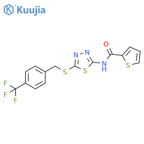 N-5-({4-(trifluoromethyl)phenylmethyl}sulfanyl)-1,3,4-thiadiazol-2-ylthiophene-2-carboxamide structure