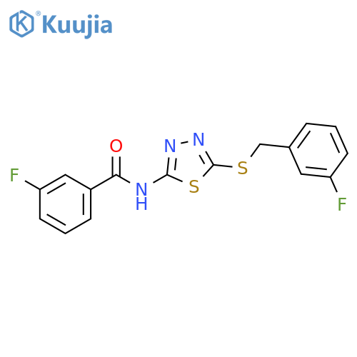 3-fluoro-N-(5-{(3-fluorophenyl)methylsulfanyl}-1,3,4-thiadiazol-2-yl)benzamide structure