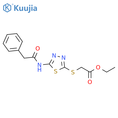 ethyl 2-{5-(2-phenylacetamido)-1,3,4-thiadiazol-2-ylsulfanyl}acetate structure