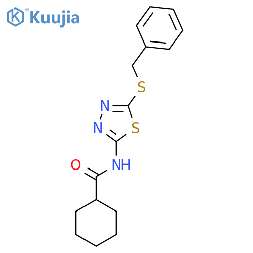 N-5-(benzylsulfanyl)-1,3,4-thiadiazol-2-ylcyclohexanecarboxamide structure