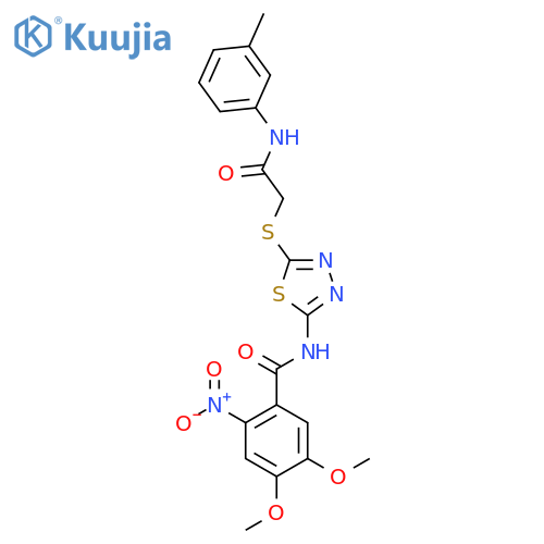 4,5-dimethoxy-N-5-({(3-methylphenyl)carbamoylmethyl}sulfanyl)-1,3,4-thiadiazol-2-yl-2-nitrobenzamide structure