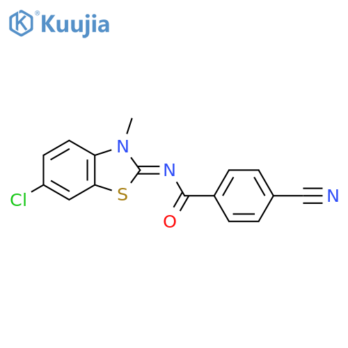 N-(2Z)-6-chloro-3-methyl-2,3-dihydro-1,3-benzothiazol-2-ylidene-4-cyanobenzamide structure