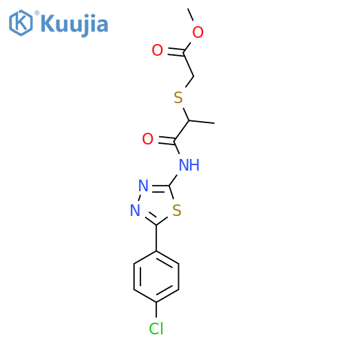 methyl 2-(1-{5-(4-chlorophenyl)-1,3,4-thiadiazol-2-ylcarbamoyl}ethyl)sulfanylacetate structure