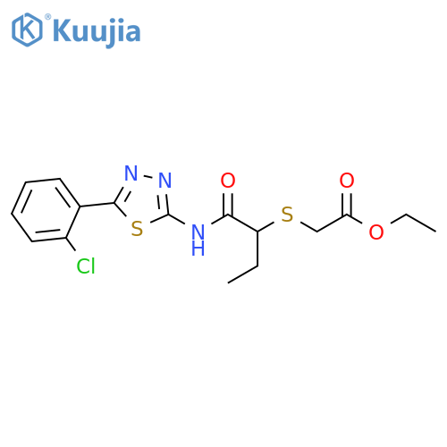 ethyl 2-(1-{5-(2-chlorophenyl)-1,3,4-thiadiazol-2-ylcarbamoyl}propyl)sulfanylacetate structure