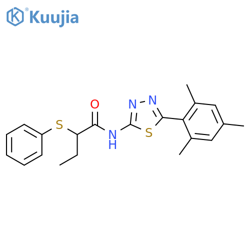2-(phenylsulfanyl)-N-5-(2,4,6-trimethylphenyl)-1,3,4-thiadiazol-2-ylbutanamide structure
