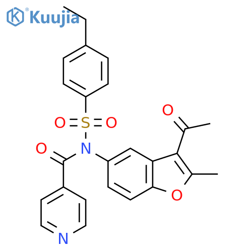 N-(3-acetyl-2-methyl-1-benzofuran-5-yl)-N-(4-ethylbenzenesulfonyl)pyridine-4-carboxamide structure