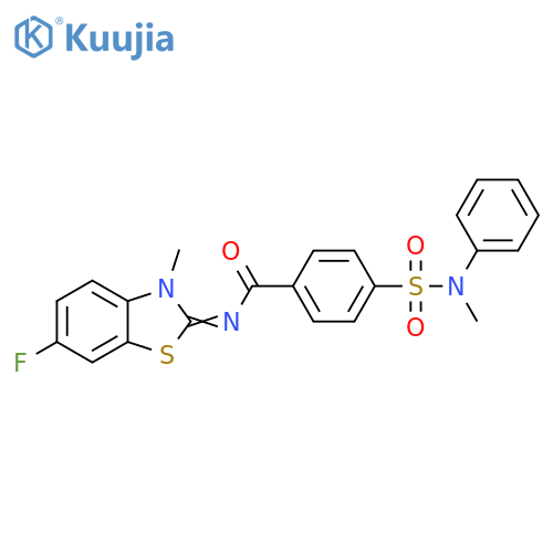 N-(2E)-6-fluoro-3-methyl-2,3-dihydro-1,3-benzothiazol-2-ylidene-4-methyl(phenyl)sulfamoylbenzamide structure