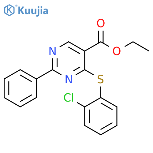 Ethyl 4-(2-chlorophenyl)sulfanyl-2-phenyl-5-pyrimidinecarboxylate structure