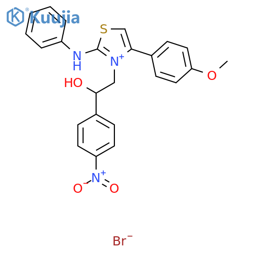 3-2-hydroxy-2-(4-nitrophenyl)ethyl-4-(4-methoxyphenyl)-2-(phenylamino)-1,3-thiazol-3-ium bromide structure