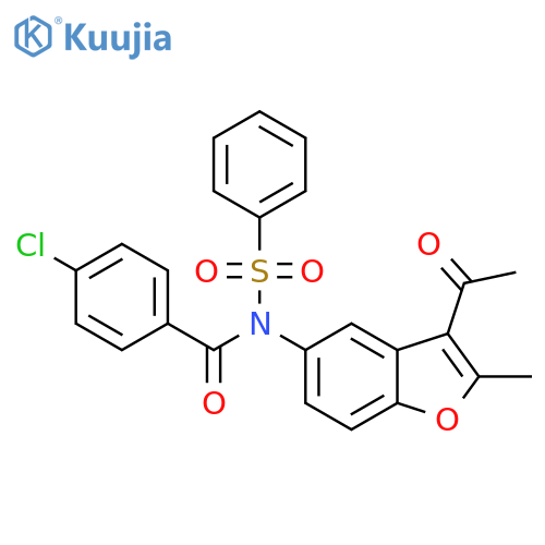 N-(3-acetyl-2-methyl-1-benzofuran-5-yl)-N-(benzenesulfonyl)-4-chlorobenzamide structure