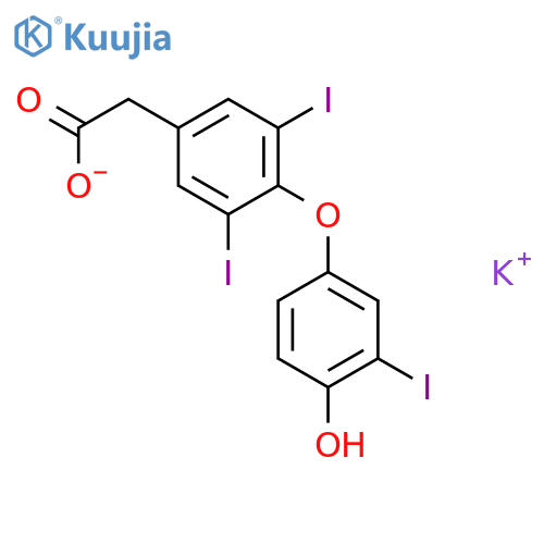 Benzeneacetic acid,4-(4-hydroxy-3-iodophenoxy)-3,5-diiodo-, potassium salt (1:1) structure
