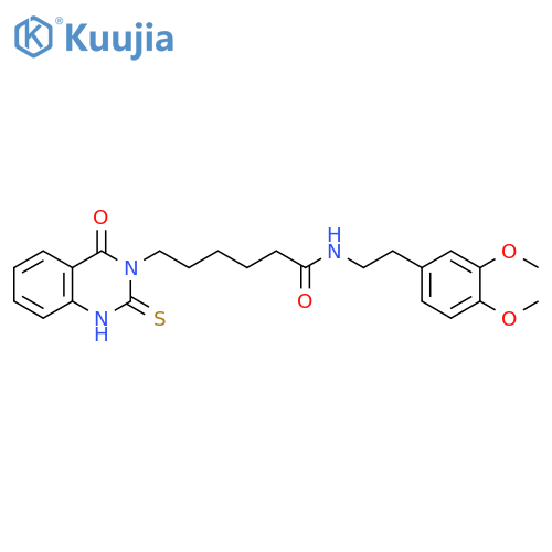 N-2-(3,4-dimethoxyphenyl)ethyl-6-(4-oxo-2-sulfanylidene-1,2,3,4-tetrahydroquinazolin-3-yl)hexanamide structure