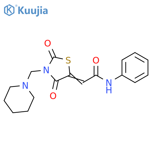 2-(5Z)-2,4-dioxo-3-(piperidin-1-yl)methyl-1,3-thiazolidin-5-ylidene-N-phenylacetamide structure