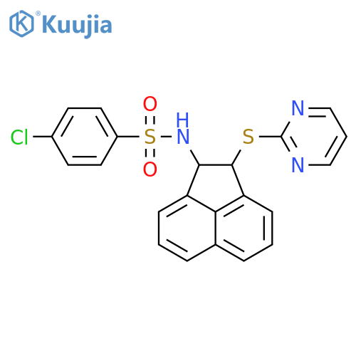 4-chloro-N-2-(pyrimidin-2-ylsulfanyl)-1,2-dihydroacenaphthylen-1-ylbenzene-1-sulfonamide structure