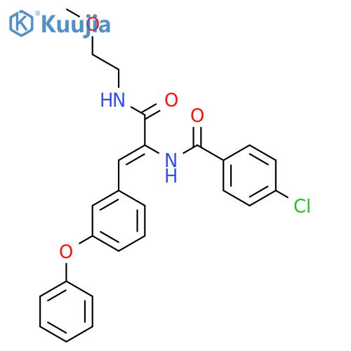 (2Z)-2-(4-chlorophenyl)formamido-N-(2-methoxyethyl)-3-(3-phenoxyphenyl)prop-2-enamide structure