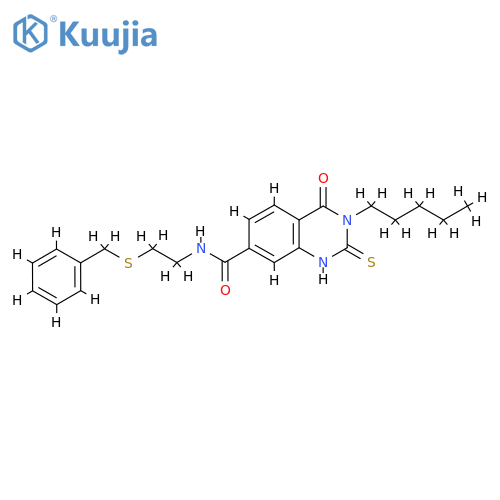N-2-(benzylsulfanyl)ethyl-4-oxo-3-pentyl-2-sulfanylidene-1,2,3,4-tetrahydroquinazoline-7-carboxamide structure