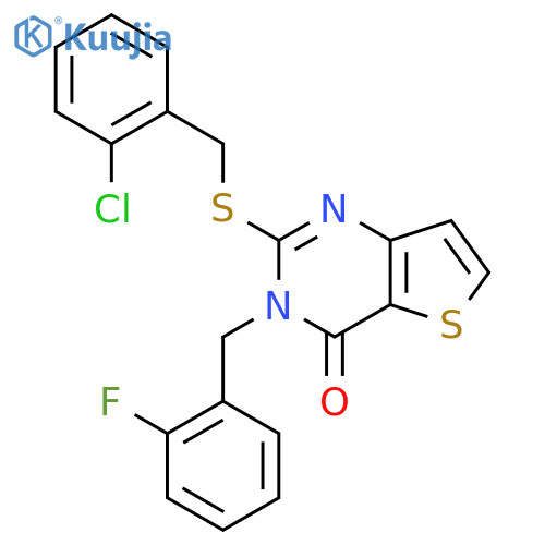2-{[(2-chlorophenyl)methyl]sulfanyl}-3-[(2-fluorophenyl)methyl]-3H,4H-thieno[3,2-d]pyrimidin-4-one structure