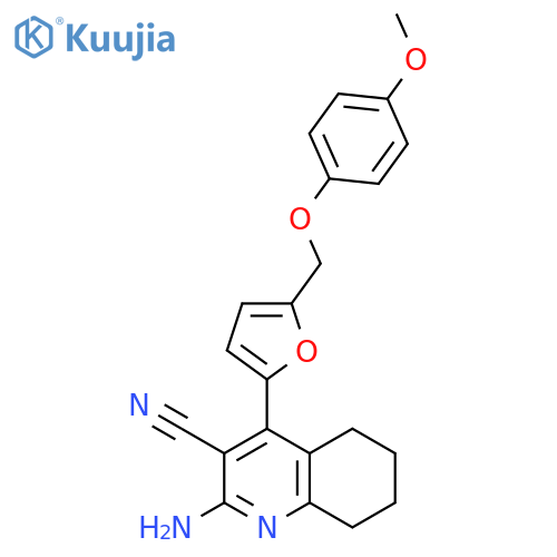 <br>2-amino-4-{5-[(4-methoxyphenoxy)methyl]-2-furyl}-5,6,7,8-tetrahydroquinolin e-3-carbonitrile structure