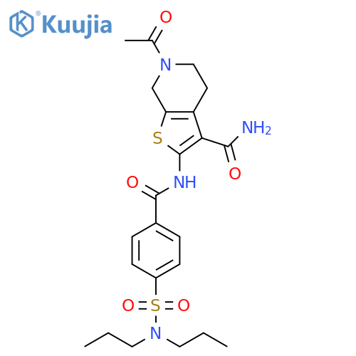 6-acetyl-2-[4-(dipropylsulfamoyl)benzamido]-4H,5H,6H,7H-thieno[2,3-c]pyridine-3-carboxamide structure