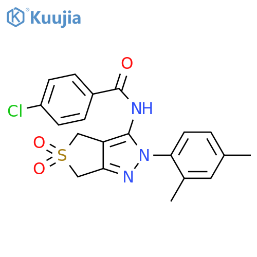 4-chloro-N-[2-(2,4-dimethylphenyl)-5,5-dioxo-2H,4H,6H-5lambda6-thieno[3,4-c]pyrazol-3-yl]benzamide structure
