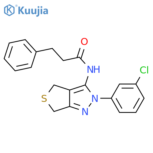 N-2-(3-chlorophenyl)-2H,4H,6H-thieno3,4-cpyrazol-3-yl-3-phenylpropanamide structure