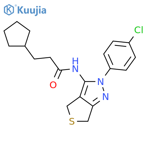 N-2-(4-chlorophenyl)-2H,4H,6H-thieno3,4-cpyrazol-3-yl-3-cyclopentylpropanamide structure
