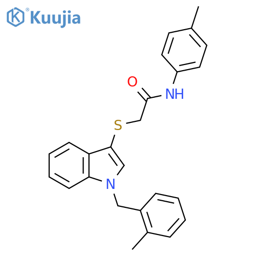 N-(4-methylphenyl)-2-({1-(2-methylphenyl)methyl-1H-indol-3-yl}sulfanyl)acetamide structure