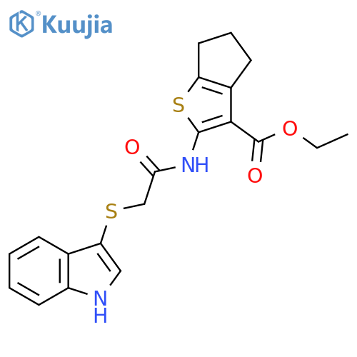 ethyl 2-2-(1H-indol-3-ylsulfanyl)acetamido-4H,5H,6H-cyclopentabthiophene-3-carboxylate structure