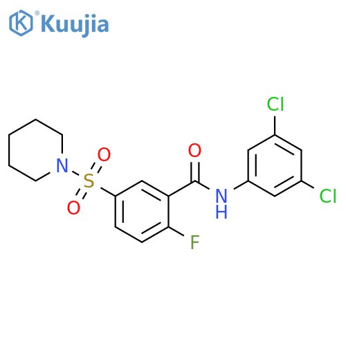N-(3,5-dichlorophenyl)-2-fluoro-5-(piperidine-1-sulfonyl)benzamide structure