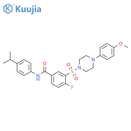 4-fluoro-3-{[4-(4-methoxyphenyl)piperazin-1-yl]sulfonyl}-N-[4-(propan-2-yl)phenyl]benzamide structure