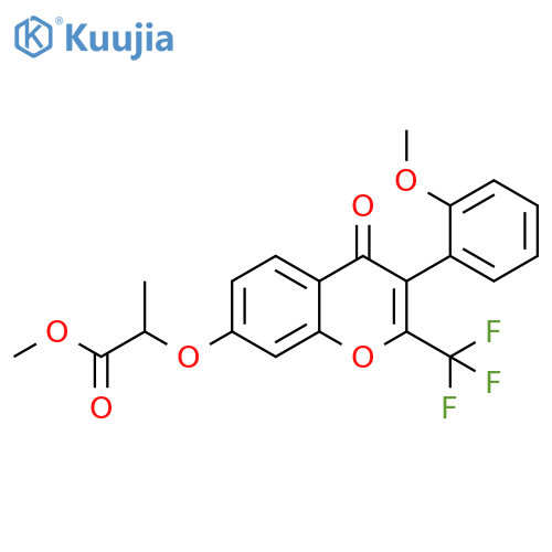 methyl 2-{3-(2-methoxyphenyl)-4-oxo-2-(trifluoromethyl)-4H-chromen-7-yloxy}propanoate structure