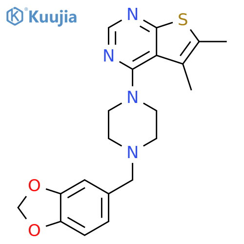 1-(2H-1,3-benzodioxol-5-yl)methyl-4-{5,6-dimethylthieno2,3-dpyrimidin-4-yl}piperazine structure